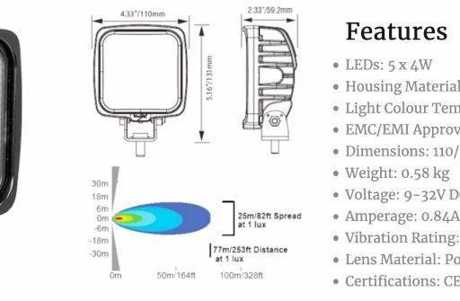Faro de trabajo CUADRADO CINCO 4-WATT LEDS 40° HAZ FLOOD