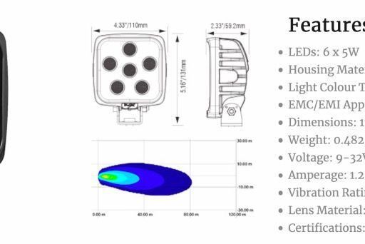 Faro da lavoro SQUARE SIX 5 WATT LED 40° BEAM FLOOD