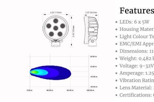 Faro de trabajo REDONDO SEIS 5-WATT LEDS 40° HAZ FLOOD