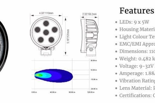 Faro de trabajo REDONDO NUEVE 5-WATT LEDS 40° HAZ FLOOD