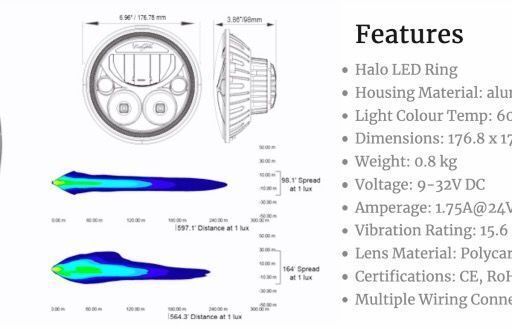 7" ROUND EMARK VX LED HEADLIGHT W/ LOW-HIGH-HALO, pair