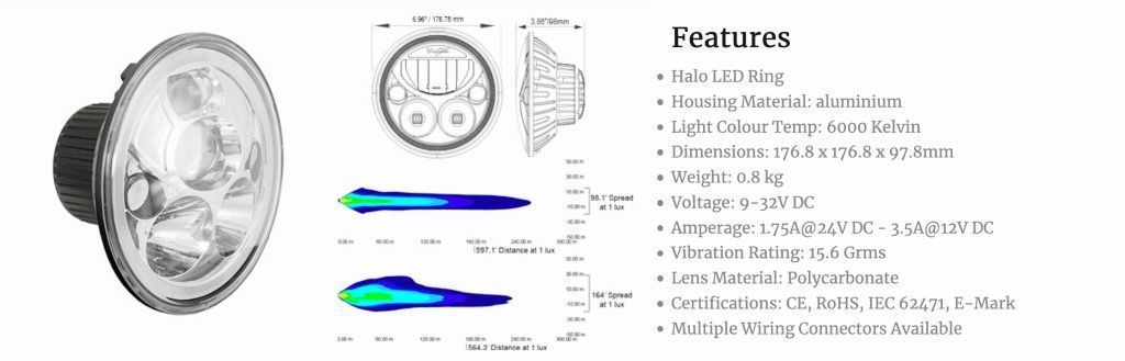 7" REDONDO EMARK VX LED HEADLIGHT W/ LOW-HIGH-HALO, pareja