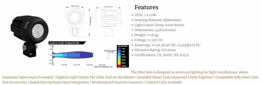 1.7" MINI SOLO SINGLE 5-WATT LED 10° HAZ ESTRECHA ROJO