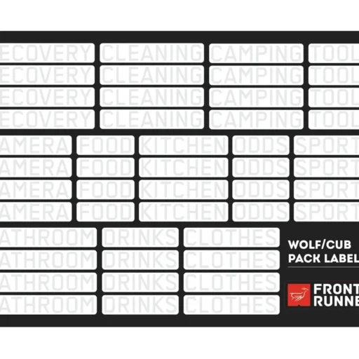 Vista alternativa delle etichette per l'organizzatore Wolf Pro/Cub Pack Camp Box