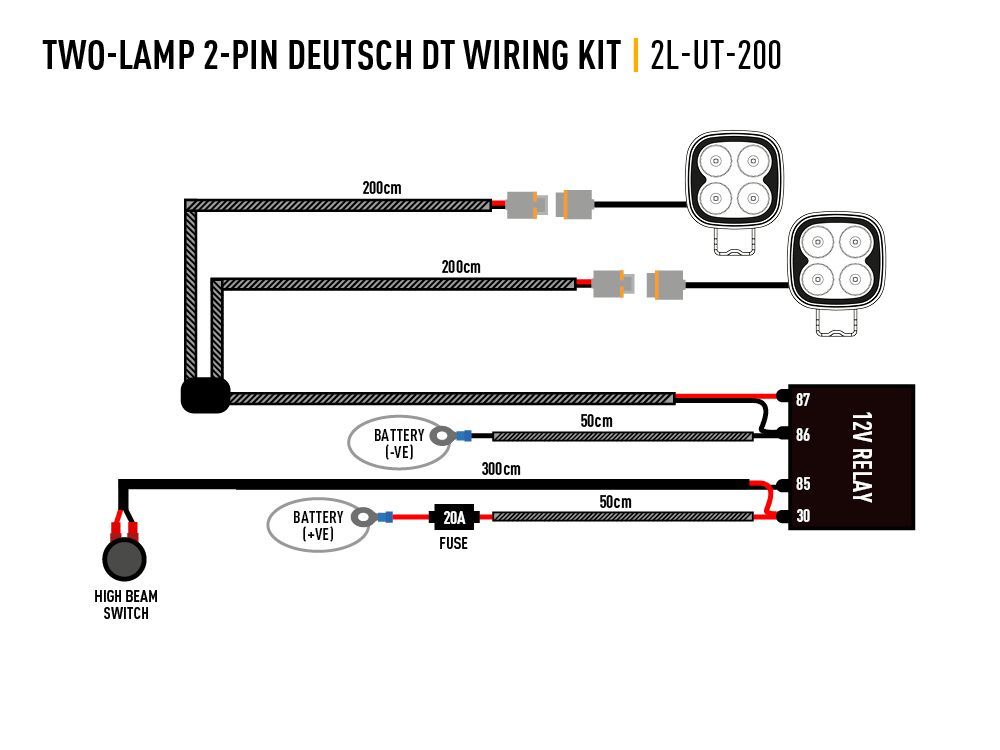 Two-Lamp 2-Pin Deutsch DT Wiring Kit (12V)1